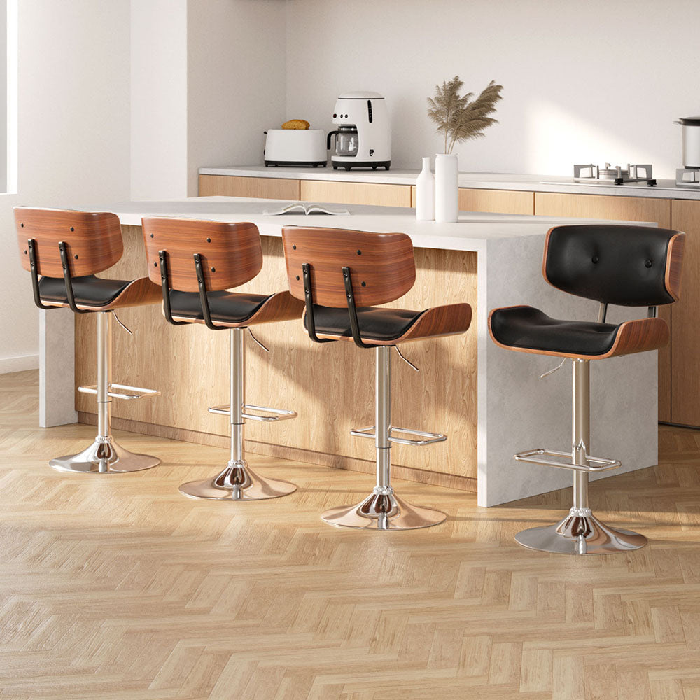 Artiss 4x Bar Stools Gas Lift Leather Black