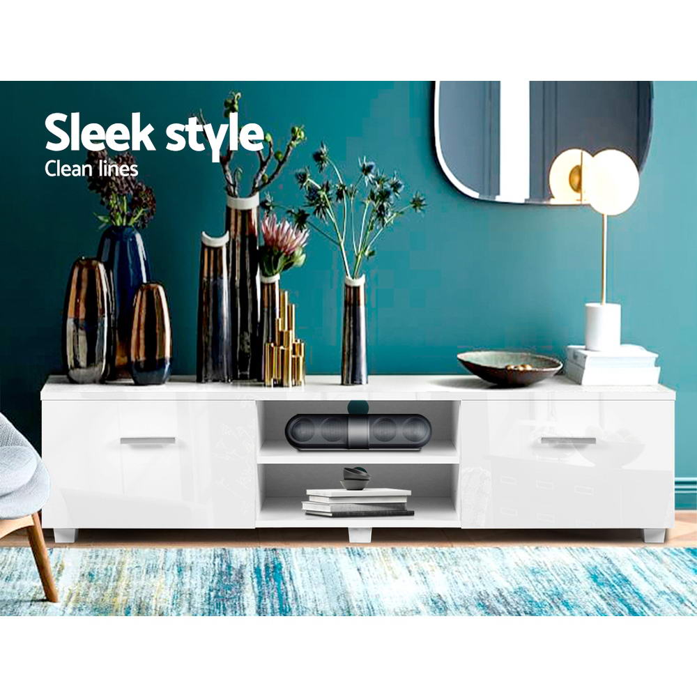 Artiss TV Cabinet Entertainment Unit Stand High Gloss Furniture Storage Drawers 140cm White