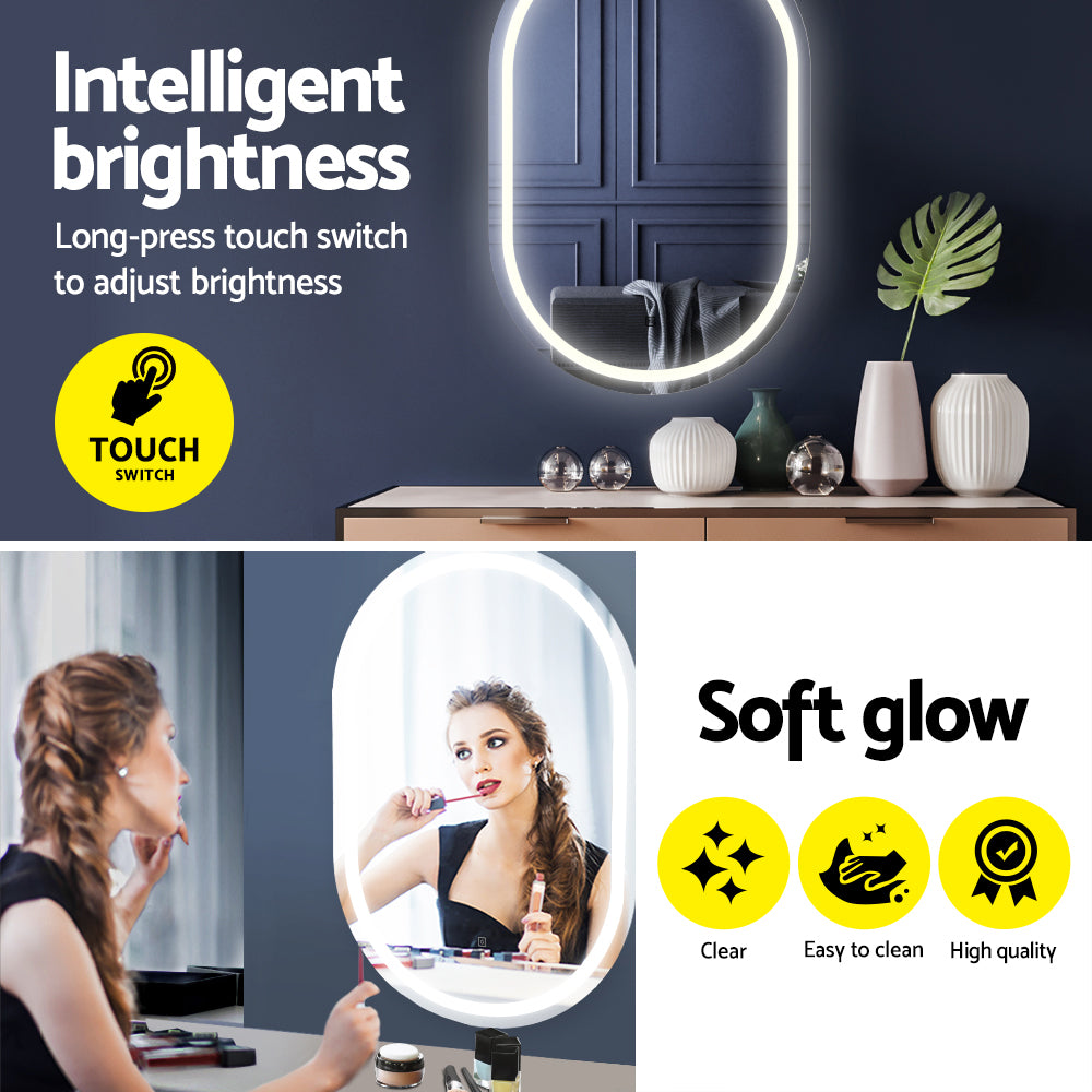 Embellir 2 LED Wall Mirror With Light 50X75CM Bathroom Decor Oval Mirrors Vanity
