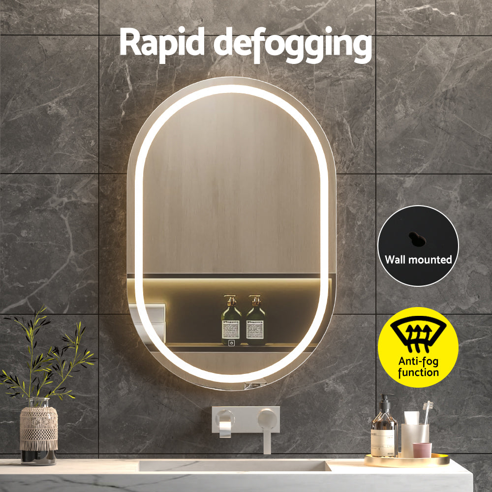 Embellir 2 LED Wall Mirror With Light 50X75CM Bathroom Decor Oval Mirrors Vanity