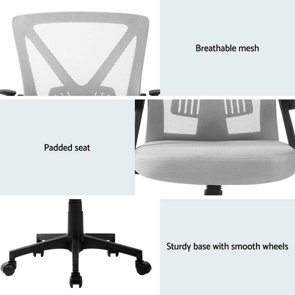 Artiss 2x Mesh Office Chair Mid Back Grey