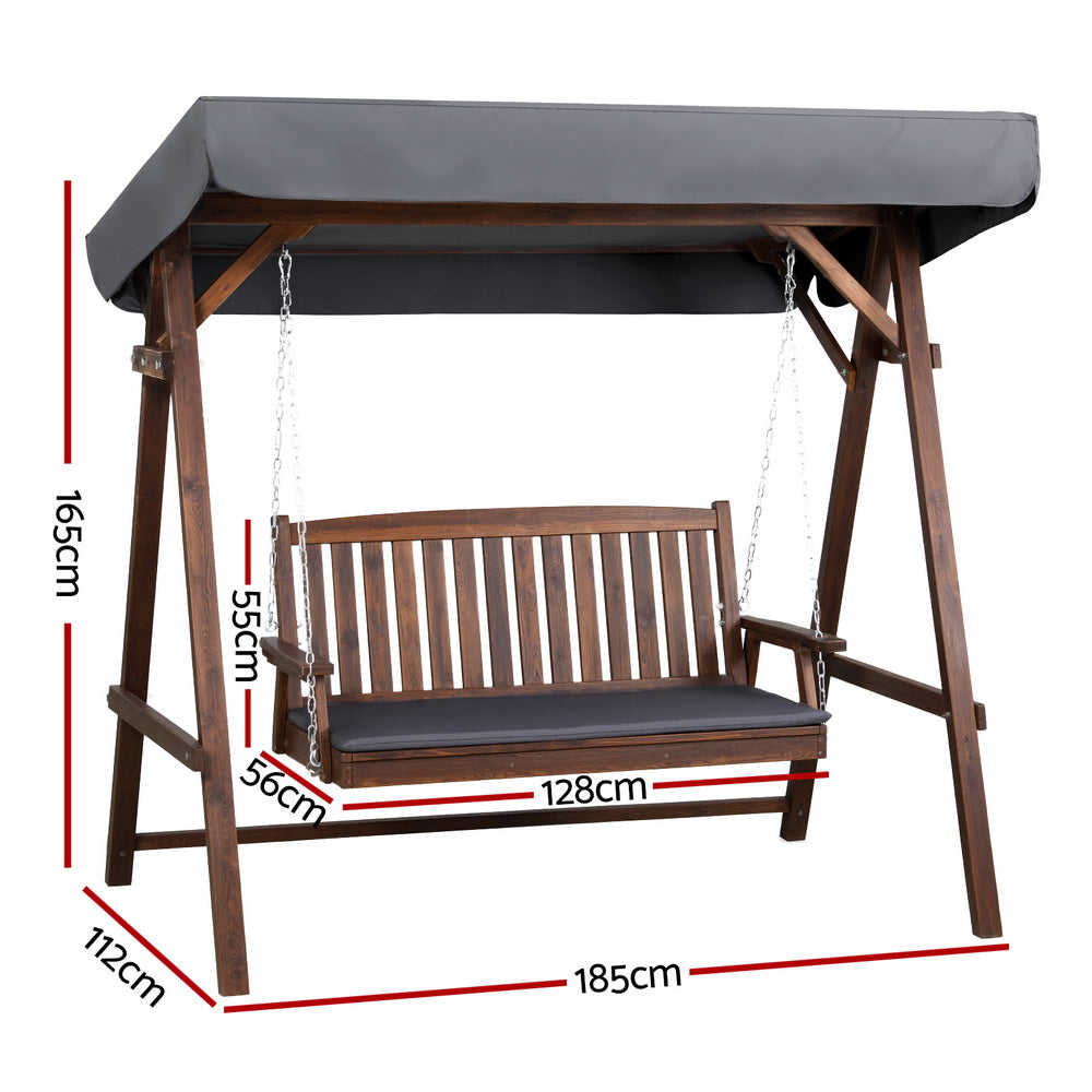 Gardeon Wooden Swing Chair Garden Bench Canopy 3 Seater Outdoor Furniture