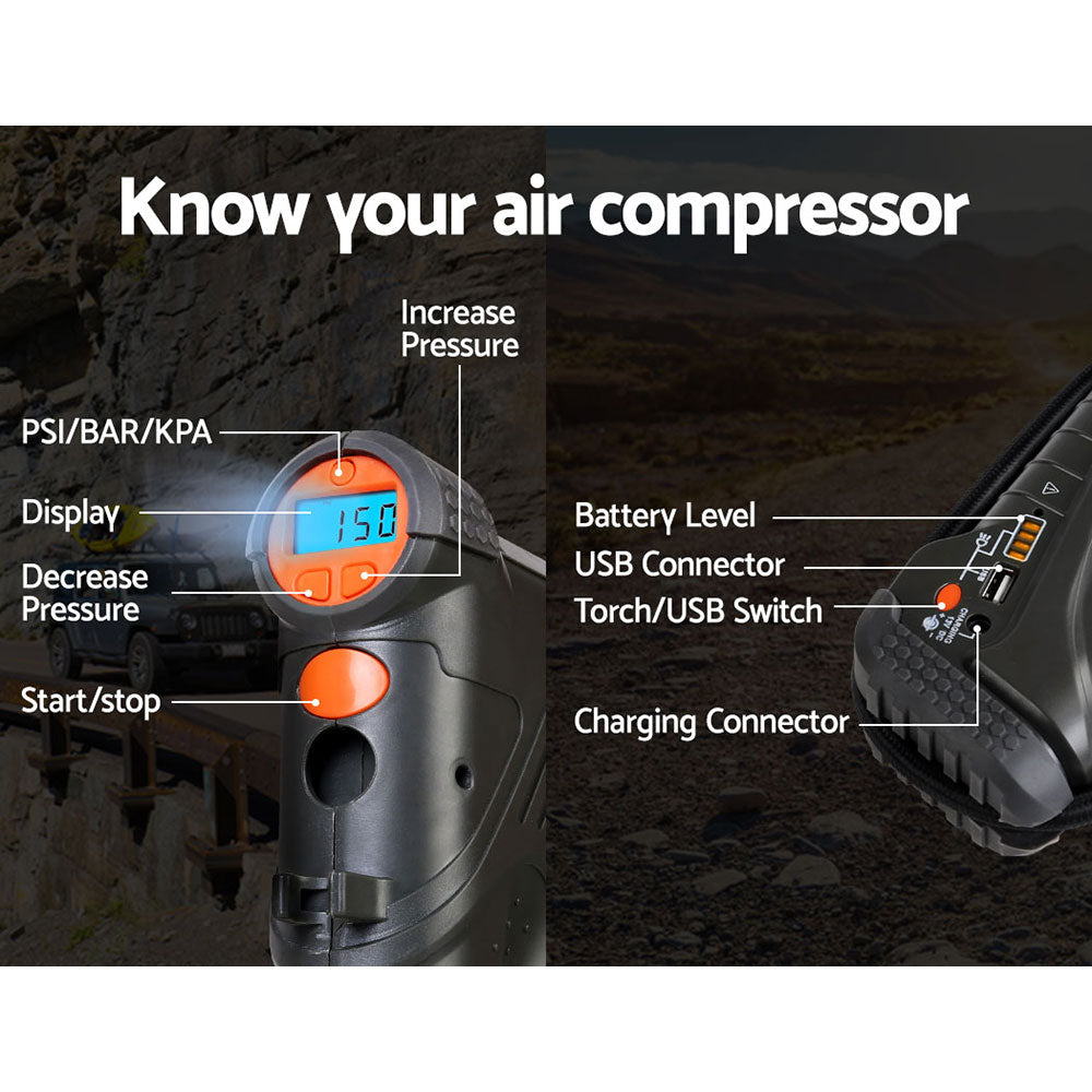 Giantz Portable Air Compressor Digital Hawk Cordless Car Pump Tyre Inflator 12V