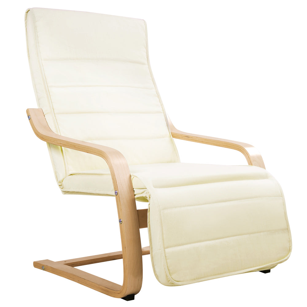 Artiss Fabric Armchair with Adjustable Footrest - Beige