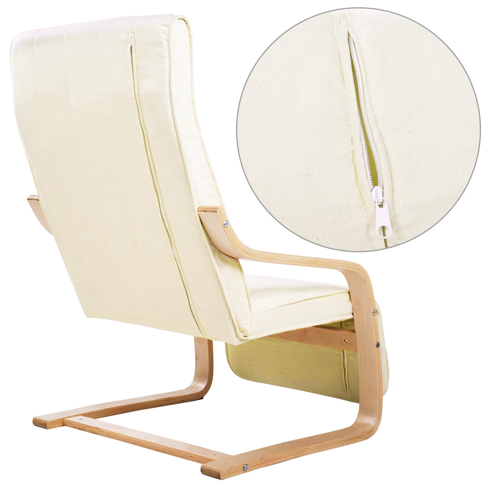 Artiss Fabric Armchair with Adjustable Footrest - Beige