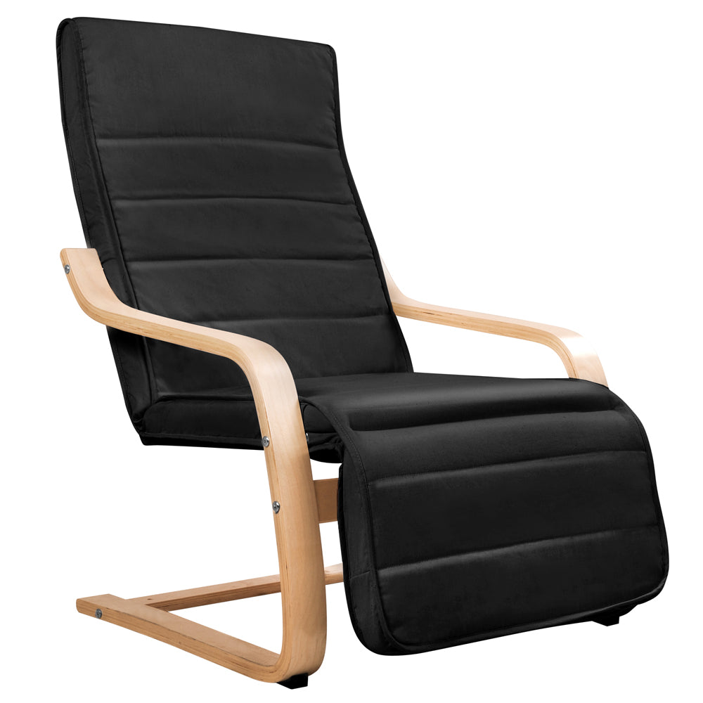 Artiss Fabric Armchair with Adjustable Footrest - Black