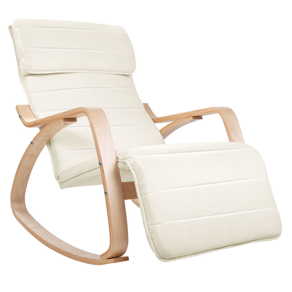 Artiss Fabric Rocking Armchair with Adjustable Footrest - Beige