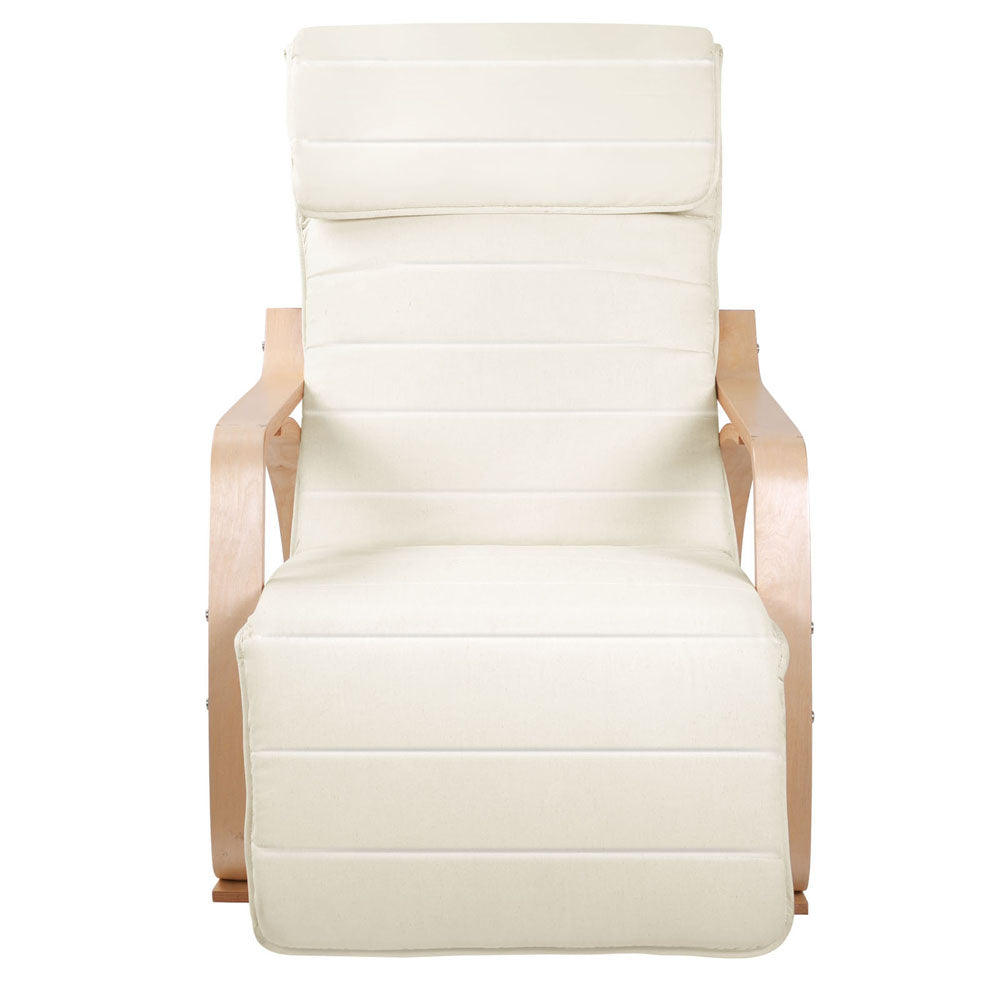 Artiss Fabric Rocking Armchair with Adjustable Footrest - Beige