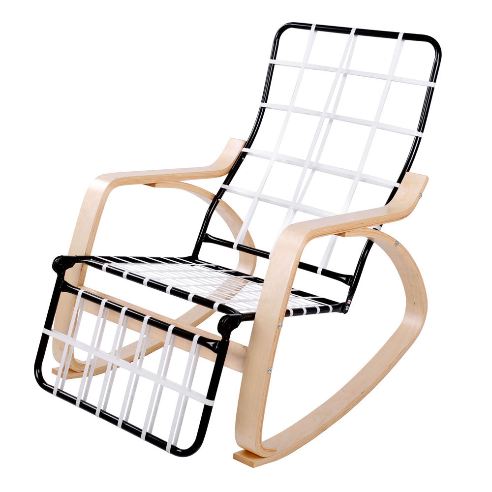Artiss Fabric Rocking Armchair with Adjustable Footrest - Beige