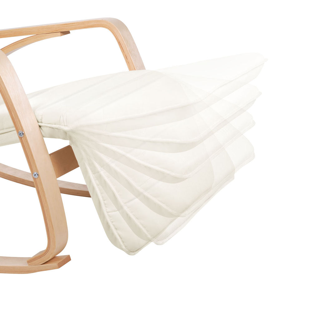Artiss Fabric Rocking Armchair with Adjustable Footrest - Beige
