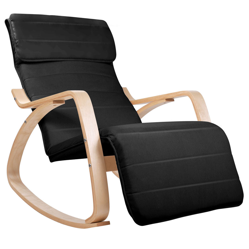 Artiss Fabric Rocking Armchair with Adjustable Footrest - Black