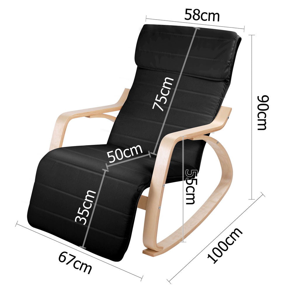 Artiss Fabric Rocking Armchair with Adjustable Footrest - Black
