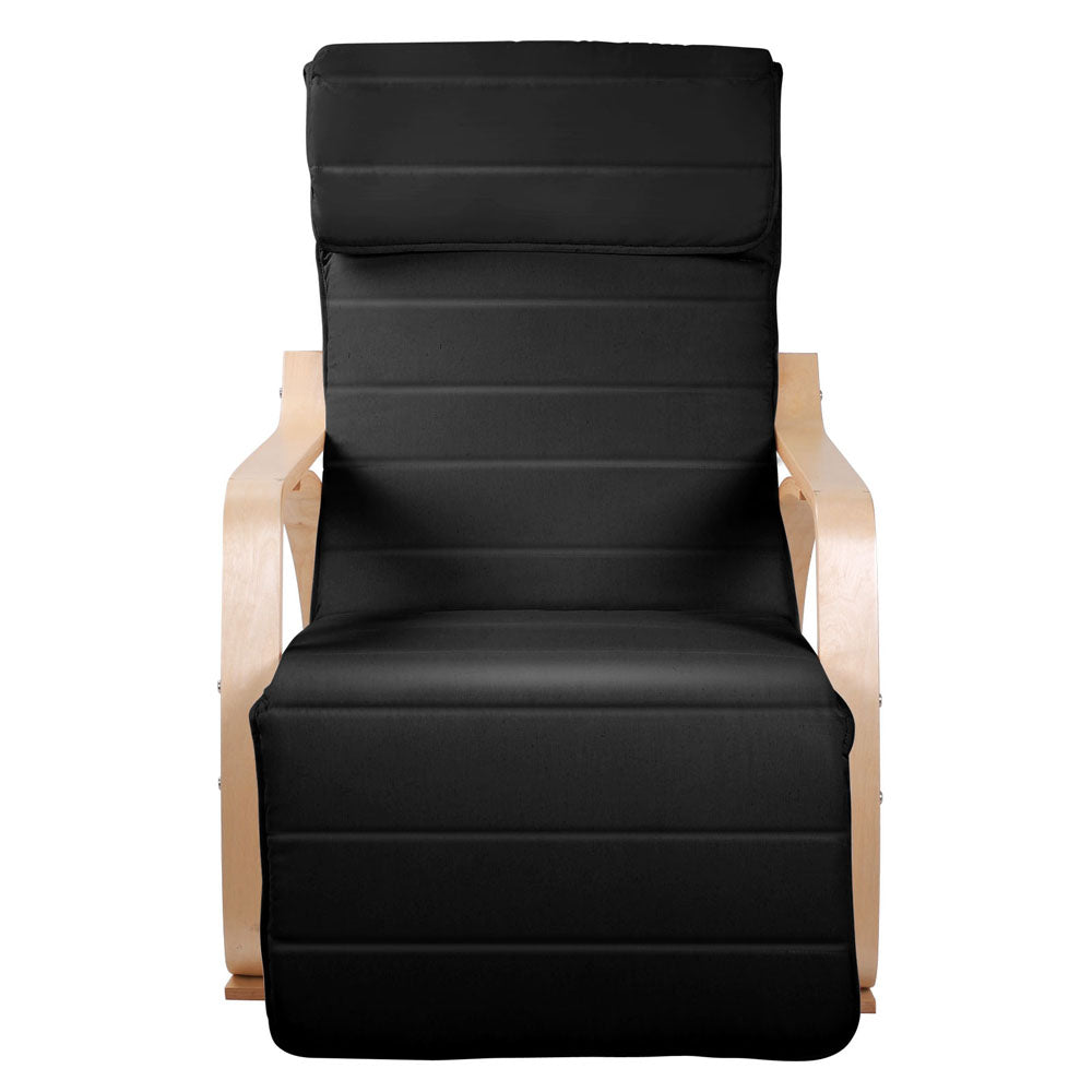 Artiss Fabric Rocking Armchair with Adjustable Footrest - Black