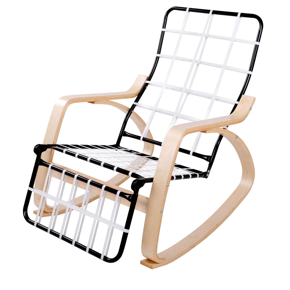 Artiss Fabric Rocking Armchair with Adjustable Footrest - Black