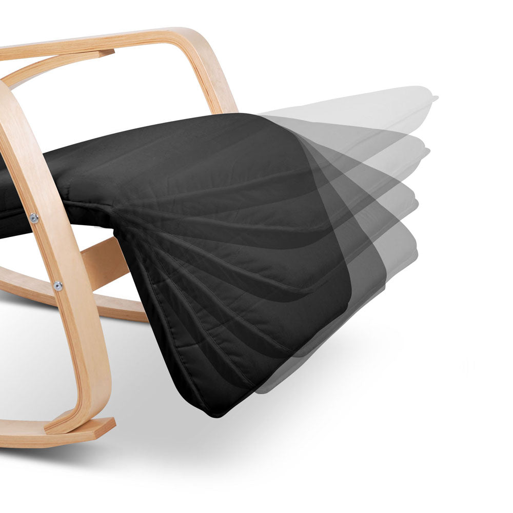 Artiss Fabric Rocking Armchair with Adjustable Footrest - Black