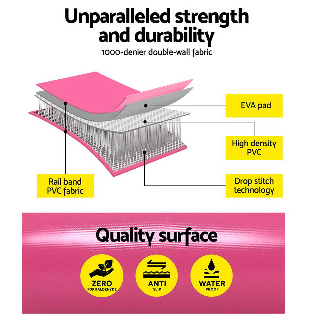 Everfit 120x60cm Inflatable Air Roll Roller Track Mat Airtrack Gymnastics Pink