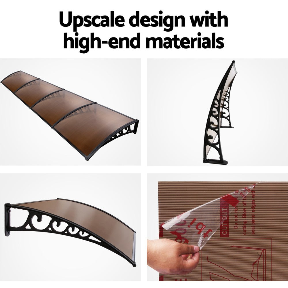 Instahut Window Door Awning Door Canopy Patio UV Sun Shield BROWN 1mx4m DIY