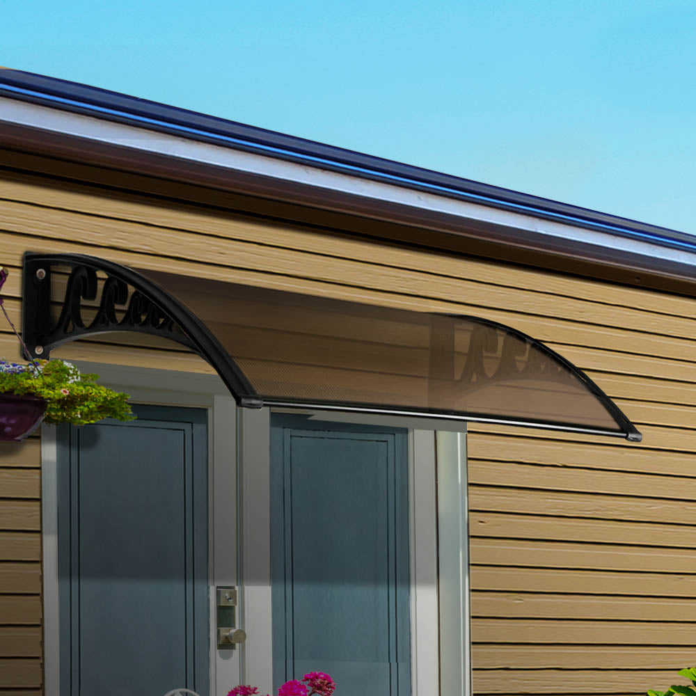 Instahut Window Door Awning Door Canopy Patio UV Sun Shield BROWN 1mx4m DIY