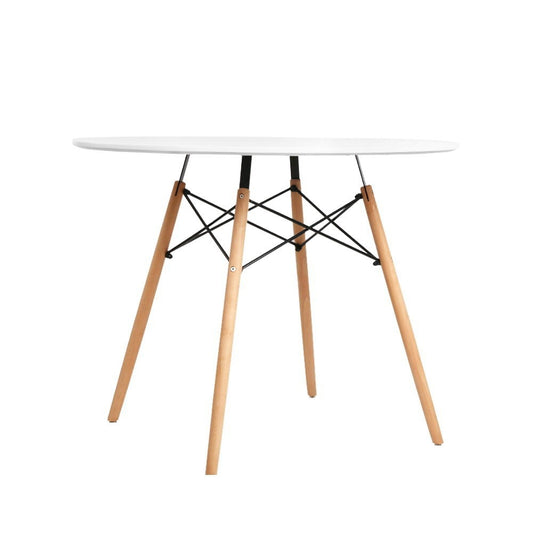 Artiss 4-Seater Round Replica Eames DSW Dining Table Kitchen Timber White 90cm