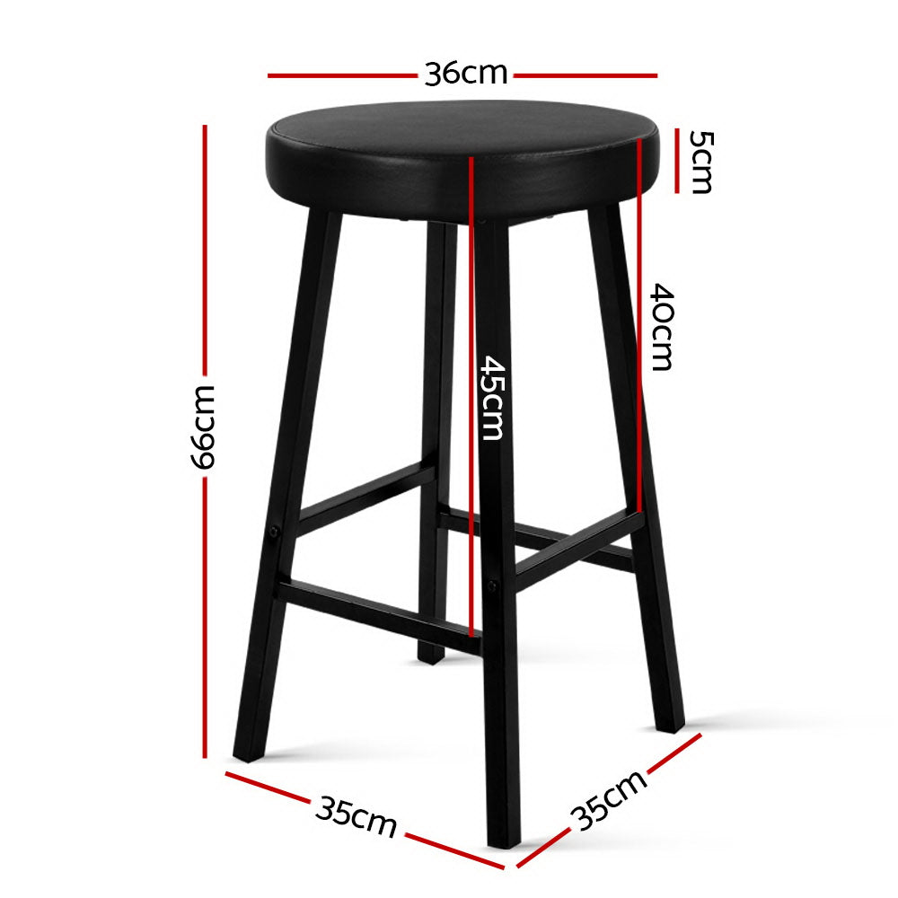 Artiss 2 x Vintage Kitchen Bar Stools Industrial Leather Bar Stool Black Retro