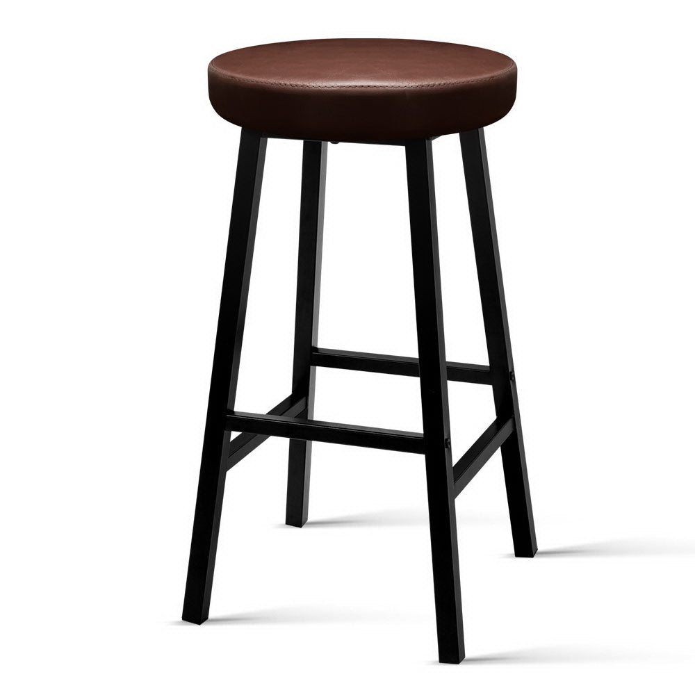Artiss 2 x Vintage Kitchen Bar Stools Industrial Leather Brown Bar Stool Retro