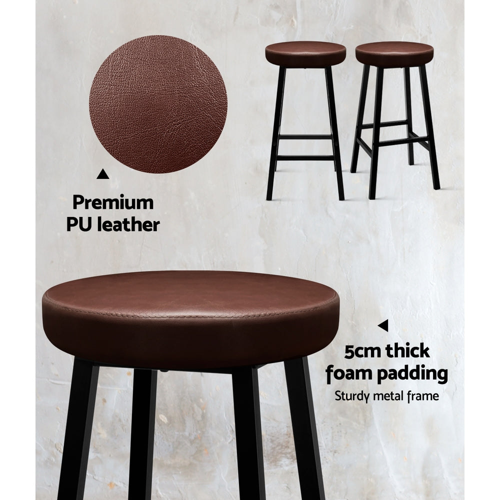 Artiss 2 x Vintage Kitchen Bar Stools Industrial Leather Brown Bar Stool Retro