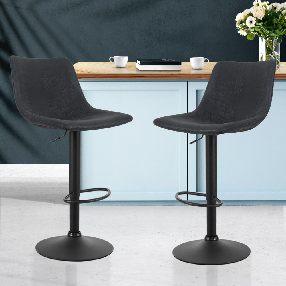 Artiss Set of 2 Bar Stools Gas Lift- Black