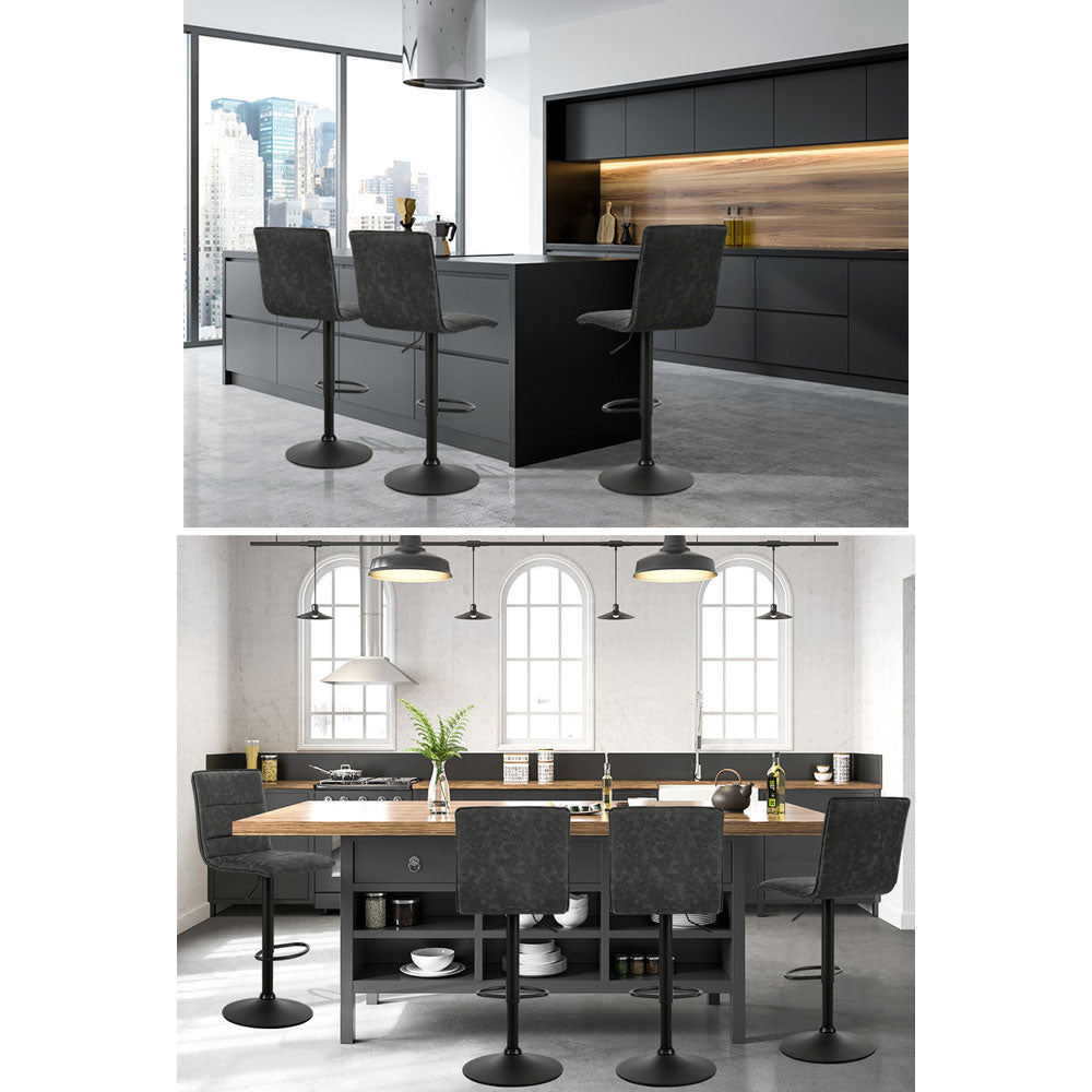 Artiss Set of 2 Bar Stools PU Leather Smooth Line Style - Grey and Black