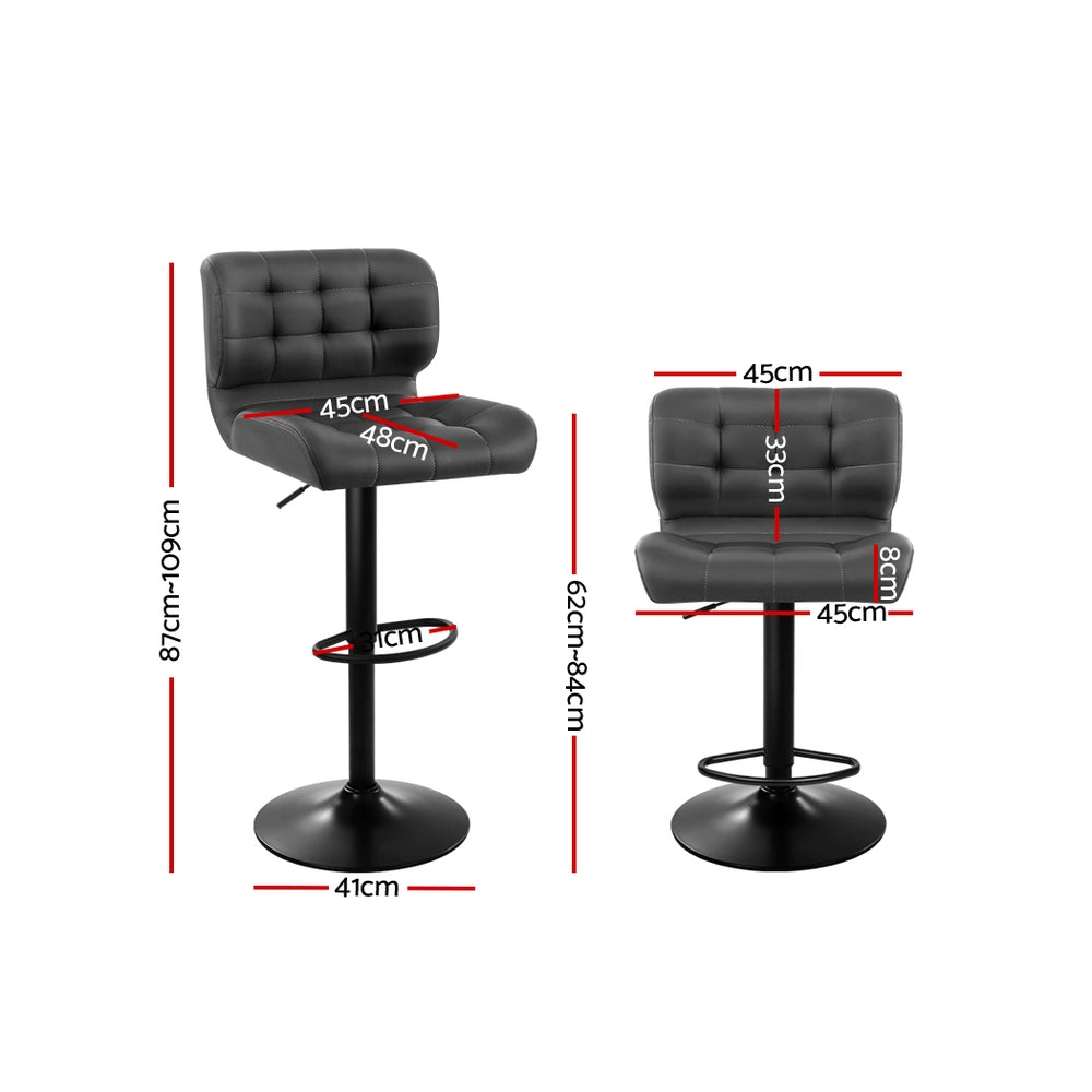 Artiss Set of 2 Kitchen Bar Stools Gas Lift Plush PU Leather - Black and Grey