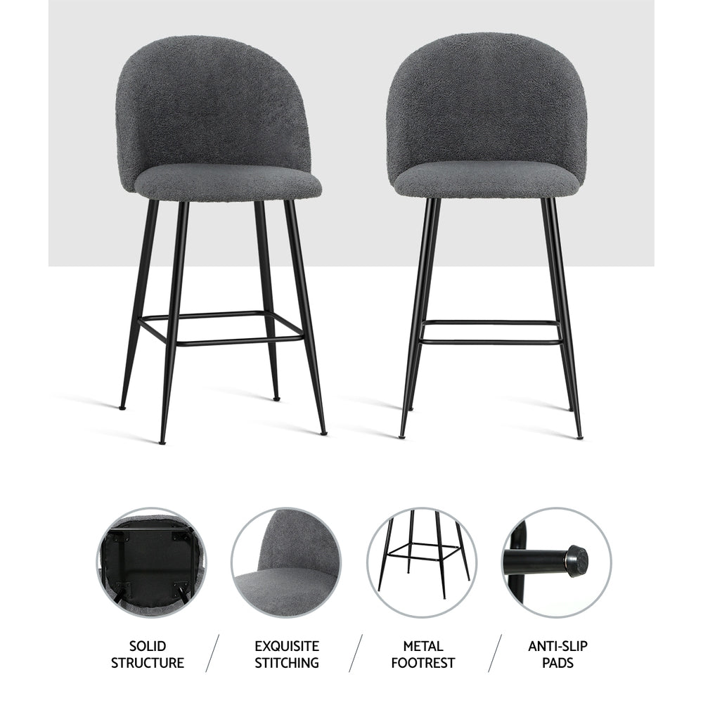 Artiss Bar Stools Kitchen Dining Chair Stool Chairs Sherpa Boucle Charcoal