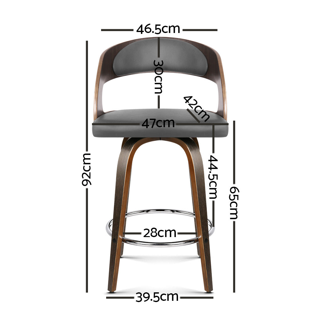 Artiss Set of 2 Walnut Wooden PU Leather Bar Stools - Grey and Walnut