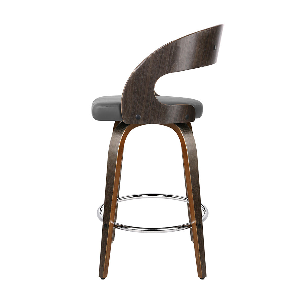 Artiss Set of 2 Walnut Wooden PU Leather Bar Stools - Grey and Walnut