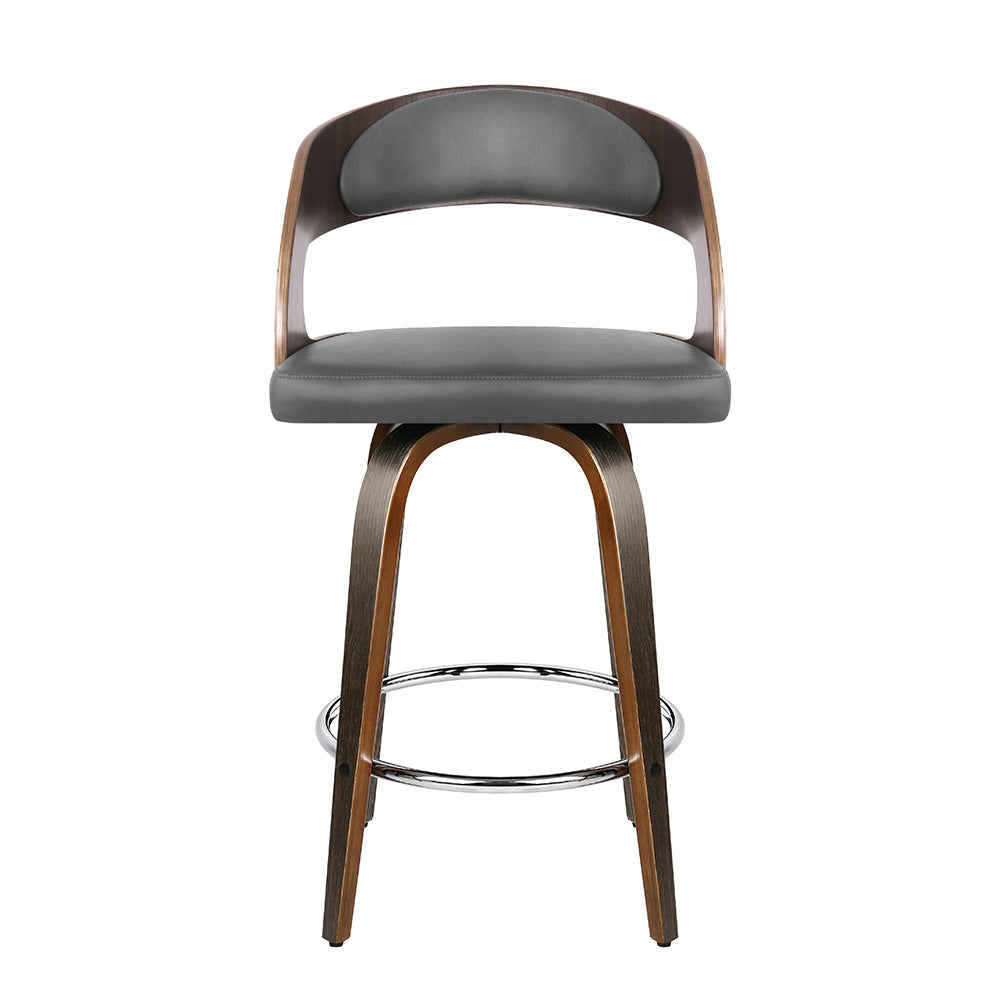 Artiss Set of 2 Walnut Wooden PU Leather Bar Stools - Grey and Walnut