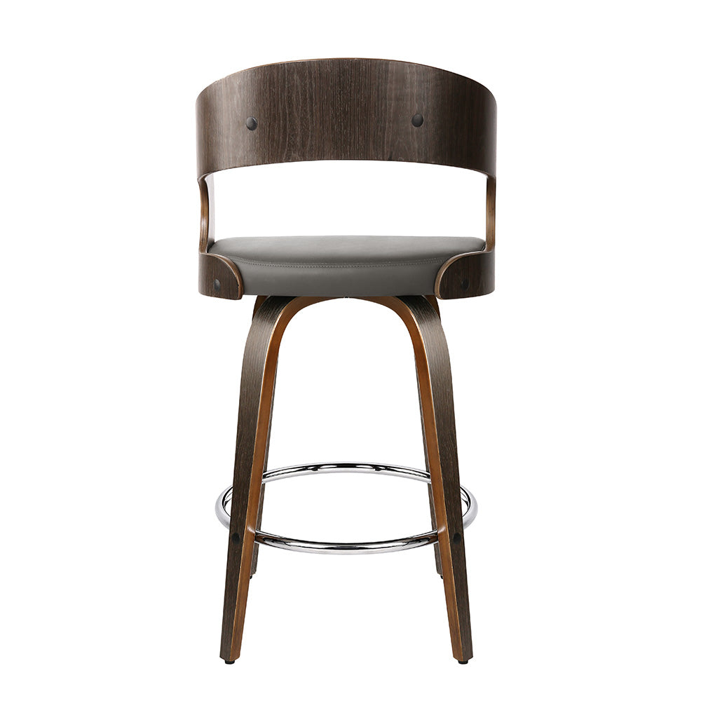 Artiss Set of 2 Walnut Wooden PU Leather Bar Stools - Grey and Walnut