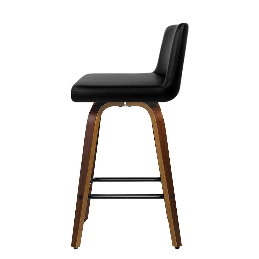 Artiss Set of 2 Wooden PU Leather Bar Stool - Black and Brown Wood Legs