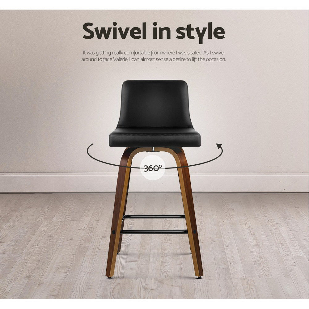 Artiss Set of 2 Wooden PU Leather Bar Stool - Black and Brown Wood Legs