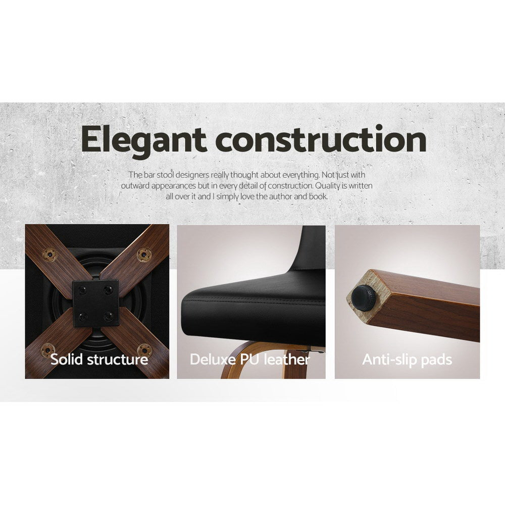 Artiss Set of 2 Wooden PU Leather Bar Stool - Black and Brown Wood Legs
