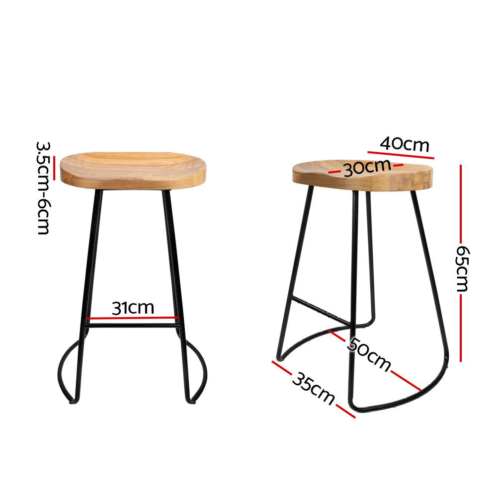 Artiss Set of 4 Elm Wood Backless Bar Stools 65cm - Black and Light Natural
