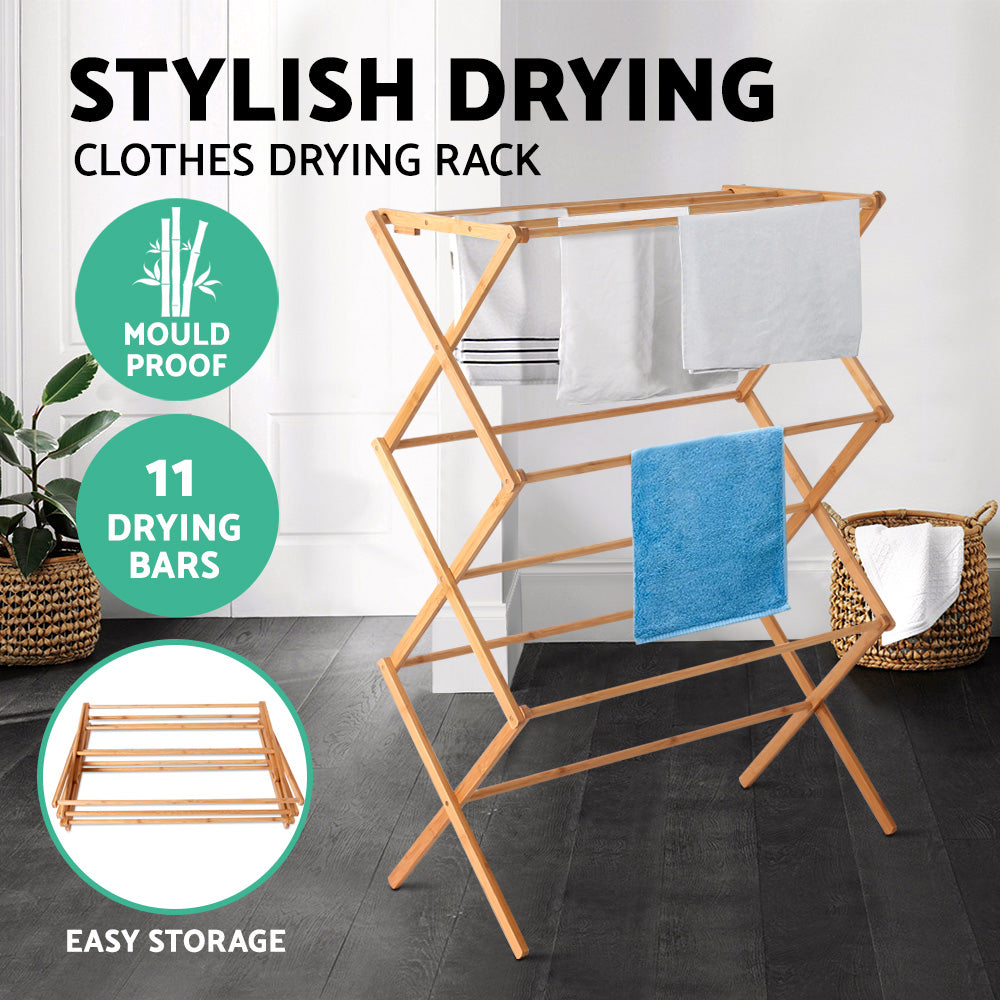 Artiss Bamboo Clothes Dry Rack Folable Towel Hanger Laundry Drying
