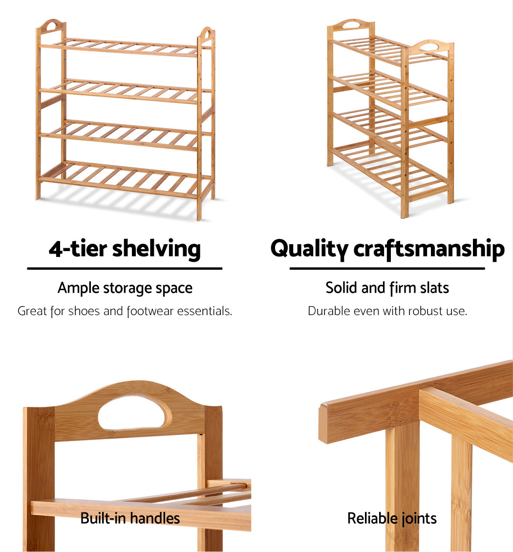 Artiss Bamboo Shoe Rack Organiser Wooden Stand Shelf 4 Tiers Shelves