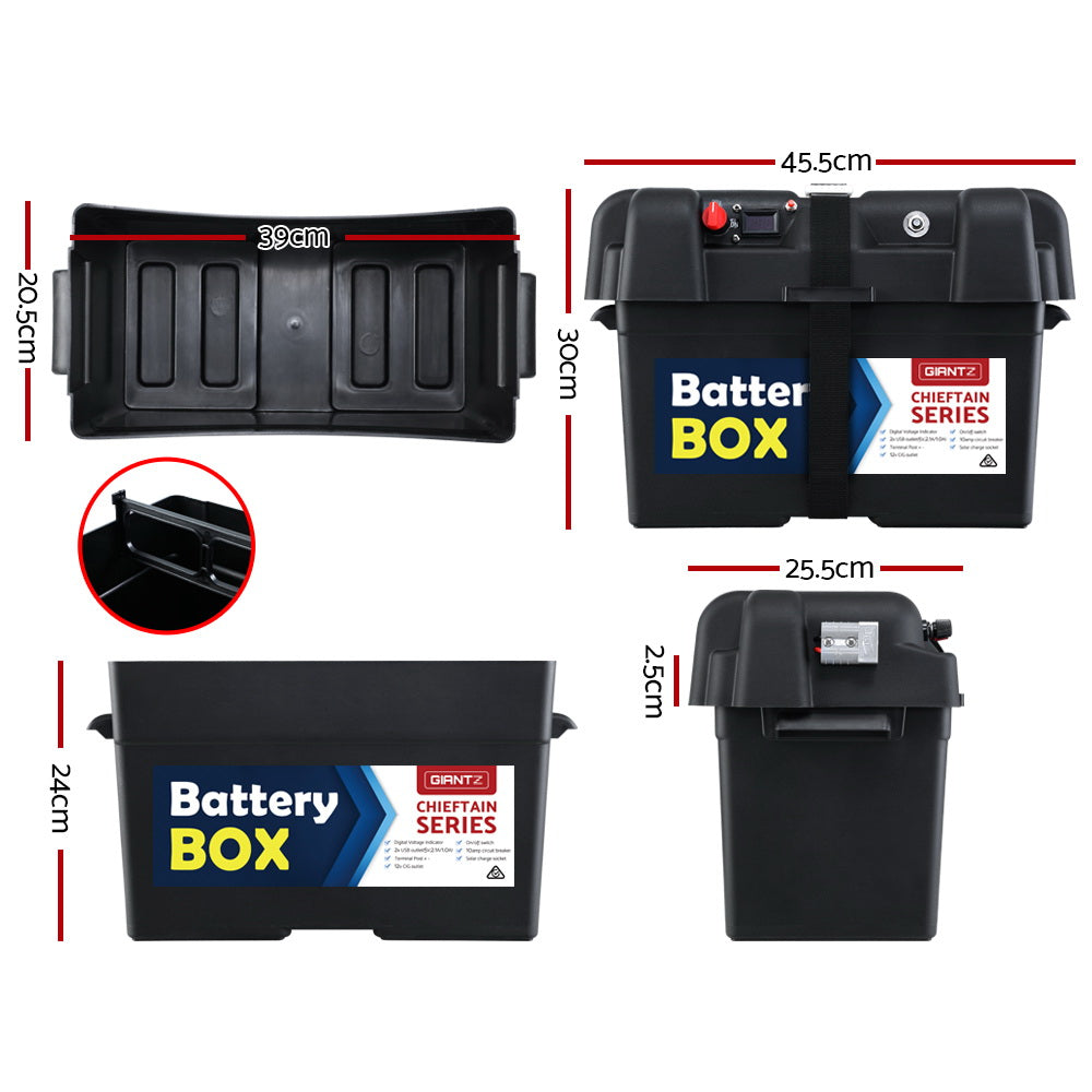 GIANTZ Battery Box 12V Camping Portable Deep Cycle AGM Universal Large USB Cig