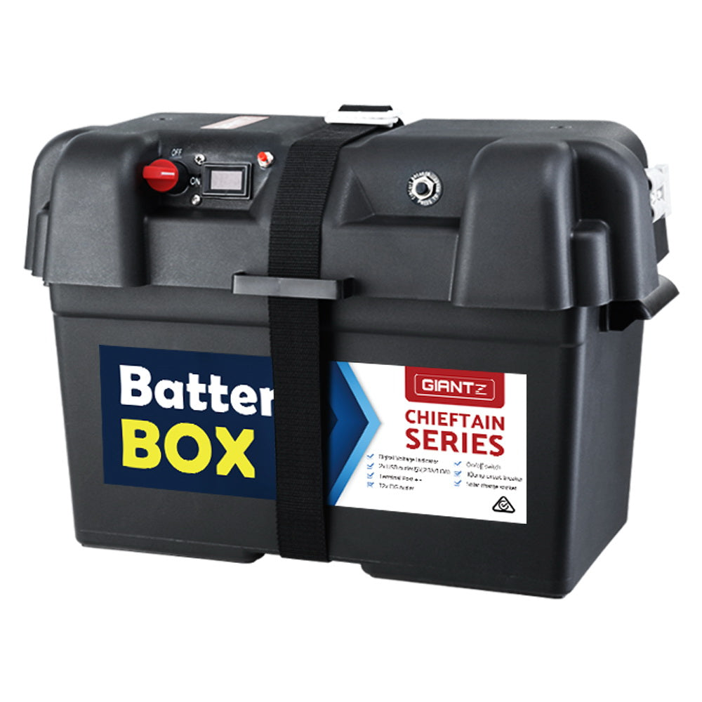 GIANTZ 120Ah Deep Cycle Battery & Battery Box 12V AGM Marine Sealed Power Solar