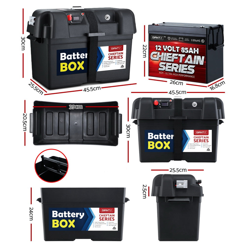 GIANTZ 85Ah Deep Cycle Battery & Battery Box 12V AGM Marine Sealed Power Solar