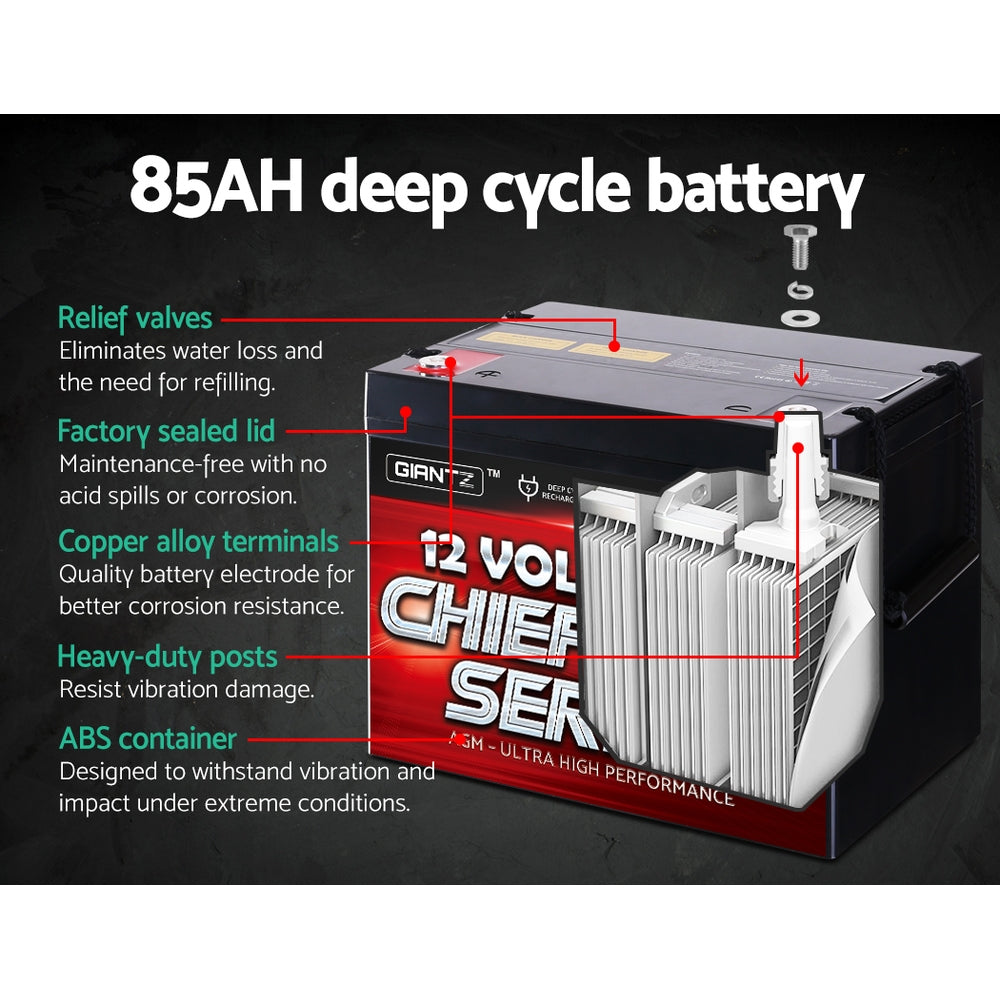 GIANTZ 85Ah Deep Cycle Battery & Battery Box 12V AGM Marine Sealed Power Solar