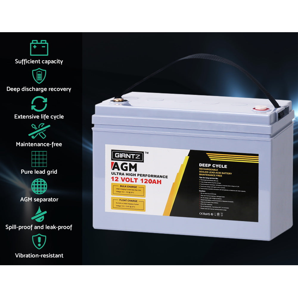 GIANTZ 120Ah Deep Cycle Battery Power 12V Sealed Portable Camping Solar Marine