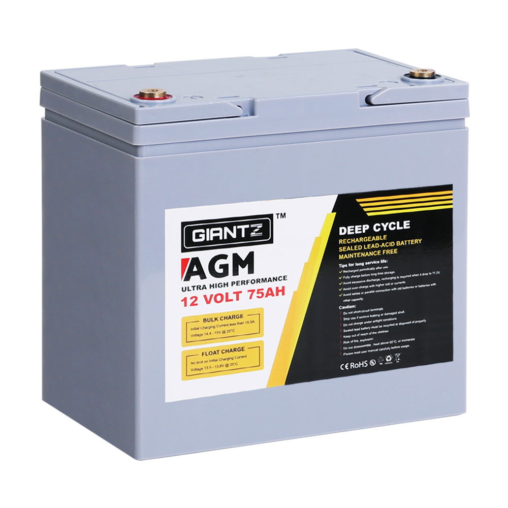 GIANTZ 75Ah Deep Cycle Battery Power 12V Sealed Portable Camping Solar Marine