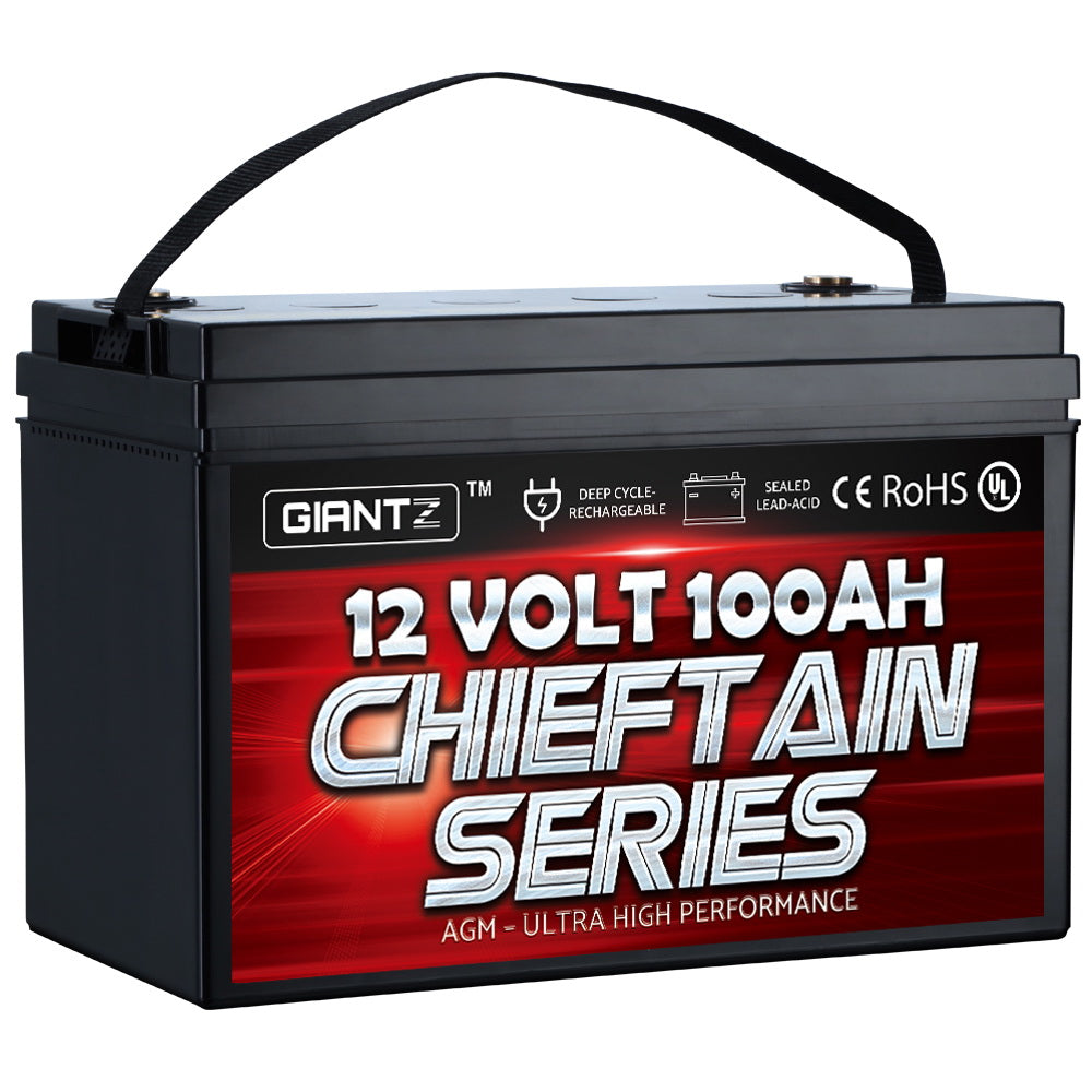 GIANTZ 100Ah Deep Cycle Battery 12V AGM Marine Sealed Power Portable Box Solar