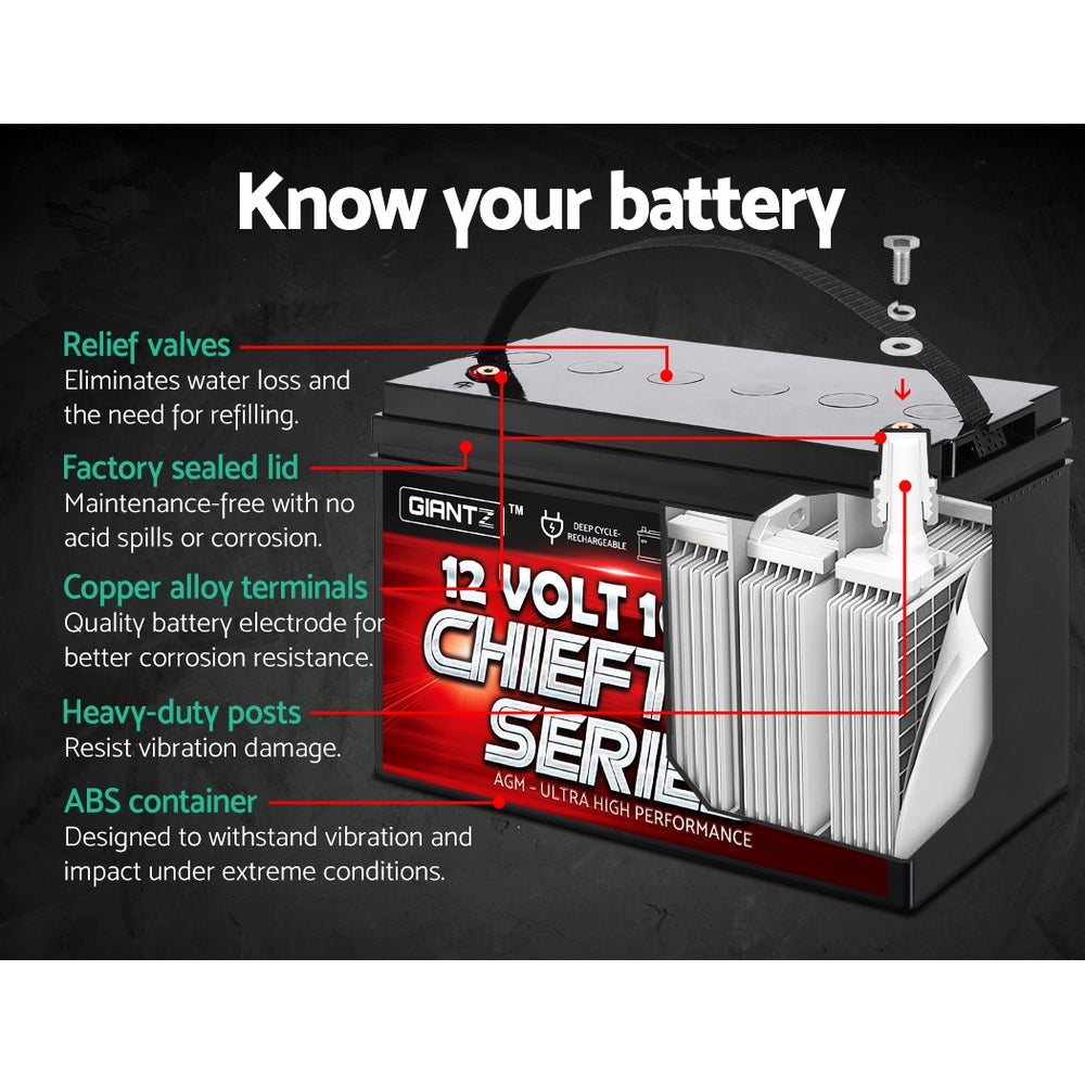 GIANTZ 100Ah Deep Cycle Battery 12V AGM Marine Sealed Power Portable Box Solar