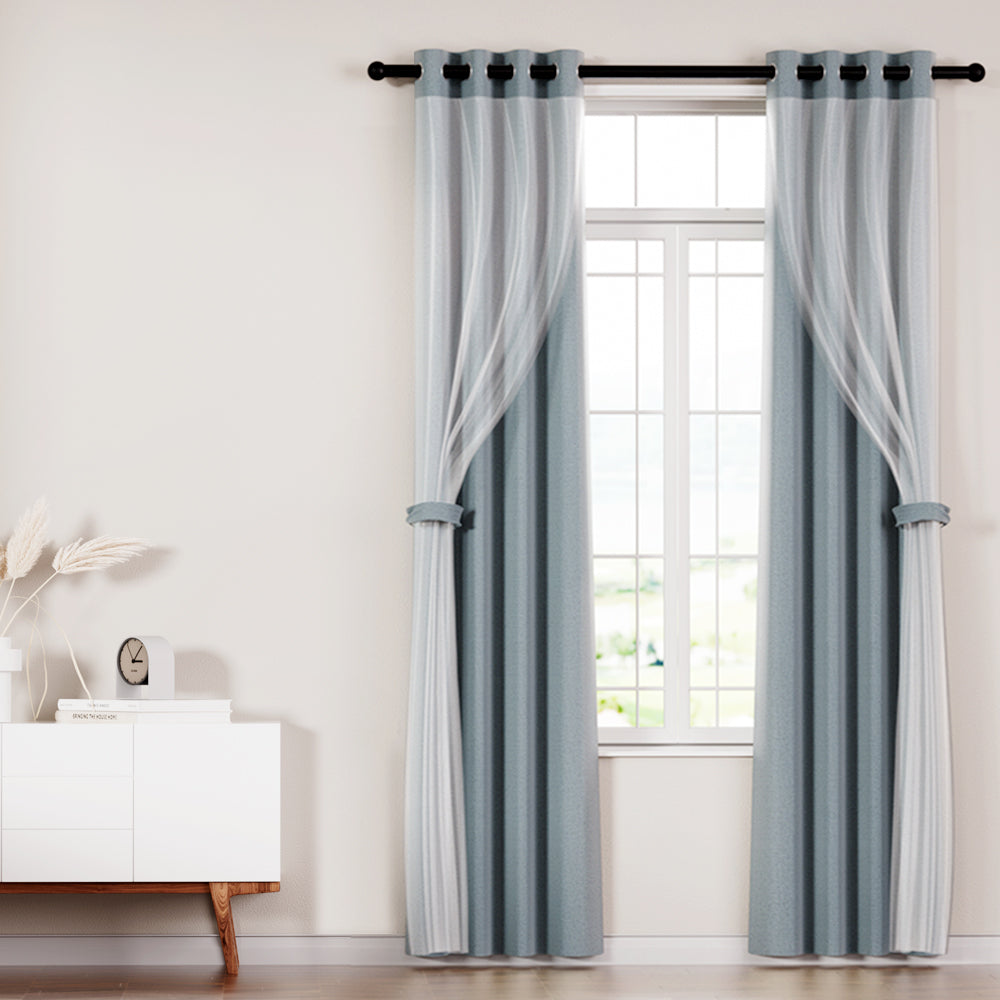 Artiss 2X 132x213cm Blockout Sheer Curtains Light Grey
