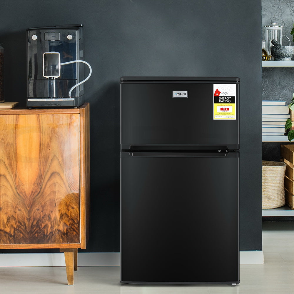 Devanti 84L Bar Fridge 2 Door Built-in Light Beverage Cooler Drink Black Fridges
